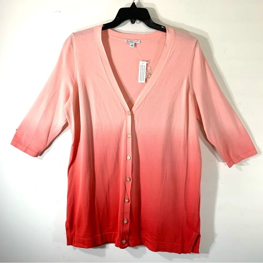 2/$35 Isaac Mizrahi Coral Dip Dye Three Quarter Sleeve Cardigan